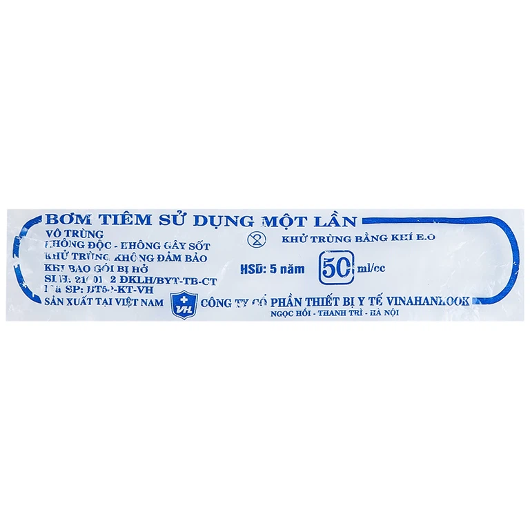 Bơm tiêm sử dụng một lần Vinahankook 50ml/cc được khử trùng bằng khí E.O (25 cái)