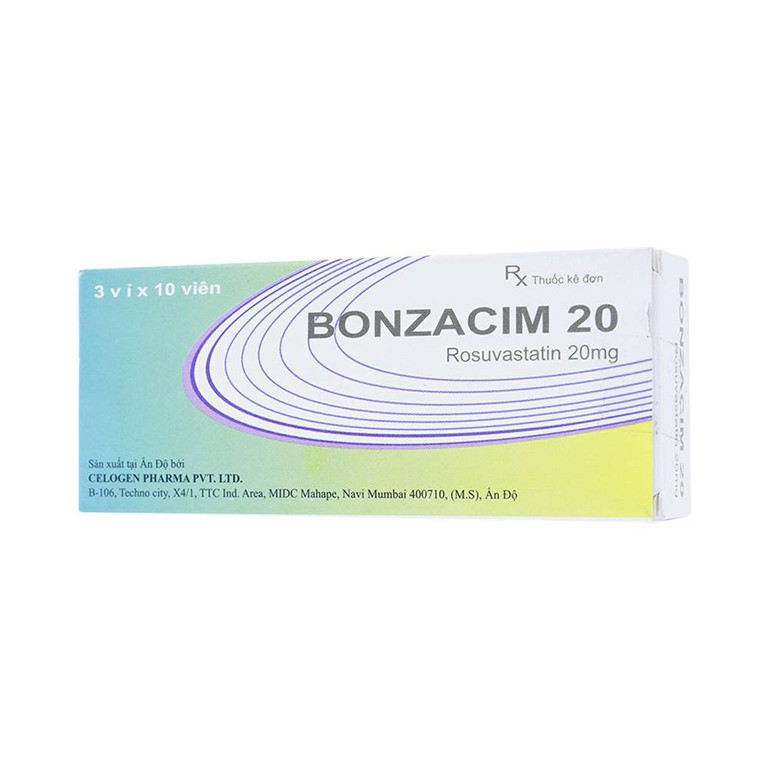 Thuốc Bonzacim 20 Celogen Pharma giảm cholesterol toàn phần (3 vỉ x 10 viên)