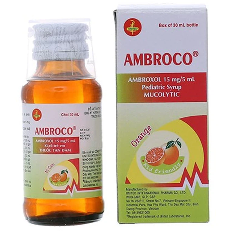 Siro Ambroco United hương cam điều trị viêm phế quản, hen phế quản cho trẻ em (30ml)
