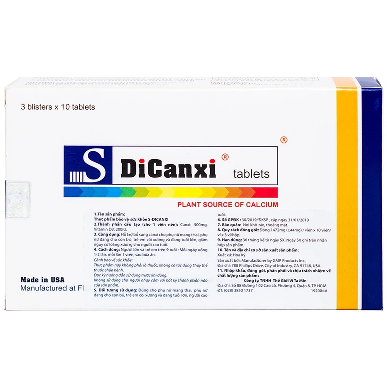 Viên uống S DiCanxi USV Pharma hỗ trợ bổ sung canxi (3 vỉ x 10 viên)