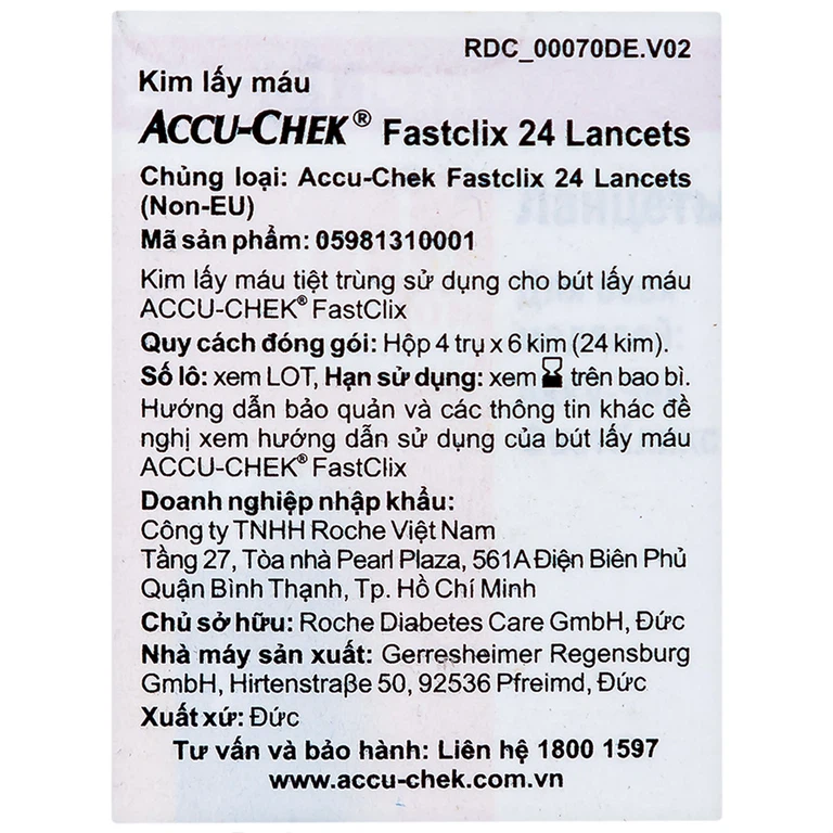 Kim lấy máu thử đường huyết Accu-Chek FastClik (24 kim)