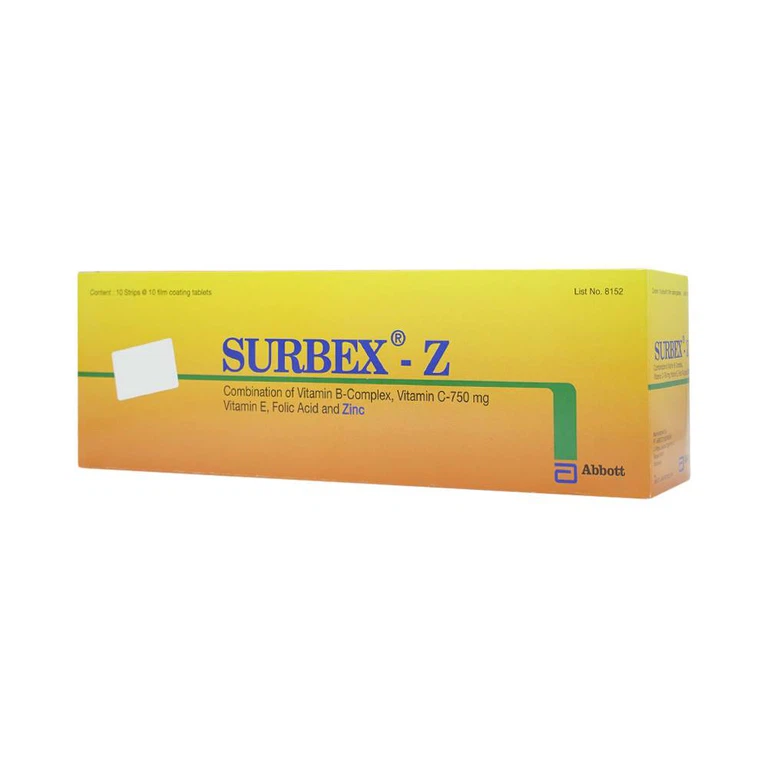 Thuốc Surbex-Z Abbott điều trị chứng thiếu các vitamin nhóm B, vitamin C và kẽm (10 vỉ x 10 viên)