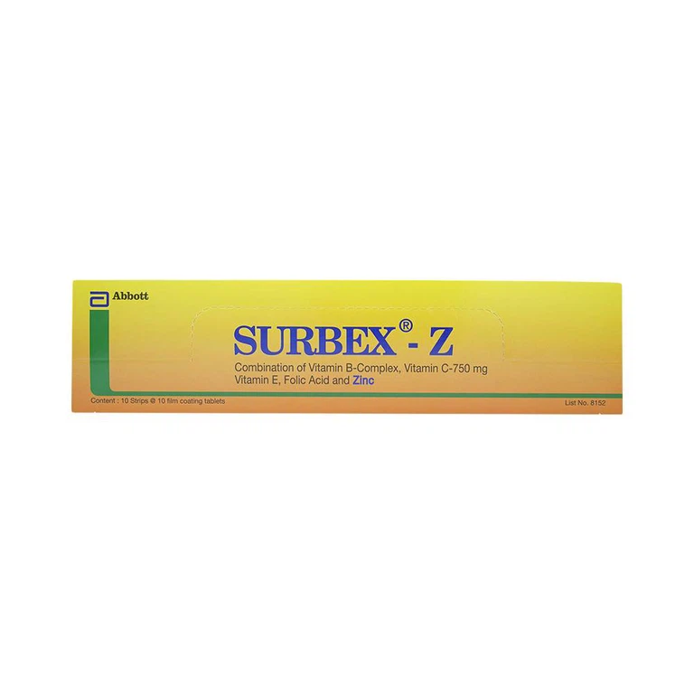 Thuốc Surbex-Z Abbott điều trị chứng thiếu các vitamin nhóm B, vitamin C và kẽm (10 vỉ x 10 viên)