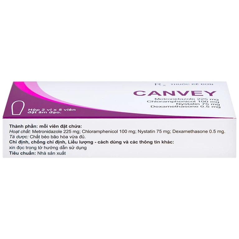 Viên đặt âm đạo Canvey Farmaprim điều trị nhiễm khuẩn âm đạo (2 vỉ x 5 viên)