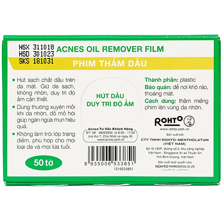 Phim thấm dầu Acnes Oil Remover Film kiểm soát nhờn, ngăn ngừa mụn (50 tờ)