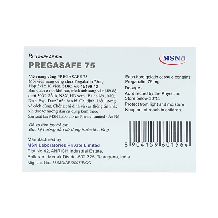 Thuốc Pregasafe 75 MSN điều trị đau thần kinh, động kinh (3 vỉ x 10 viên) 