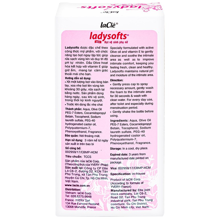 Bọt vệ sinh phụ nữ Ladysoft Feminine Hygiene laCle Hồng hỗ trợ sạch vùng kín và duy trì độ pH tự nhiên (250ml)