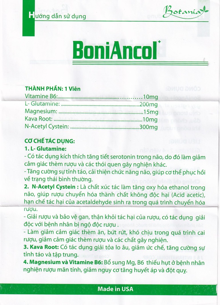 Viên uống BoniAncol Botania giảm cảm giác thèm rượu và thói quen gây nghiện khác (60 viên)