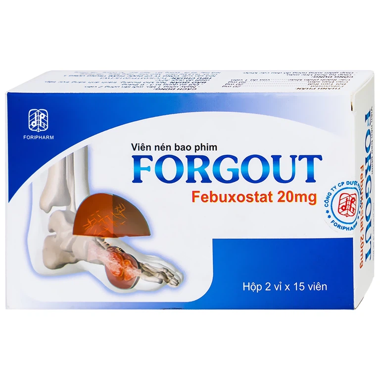Viên uống Forgout 20mg Foripharm hạ Acid Uric máu, giảm sưng nóng đỏ đau các khớp (2 vỉ x 15 viên)