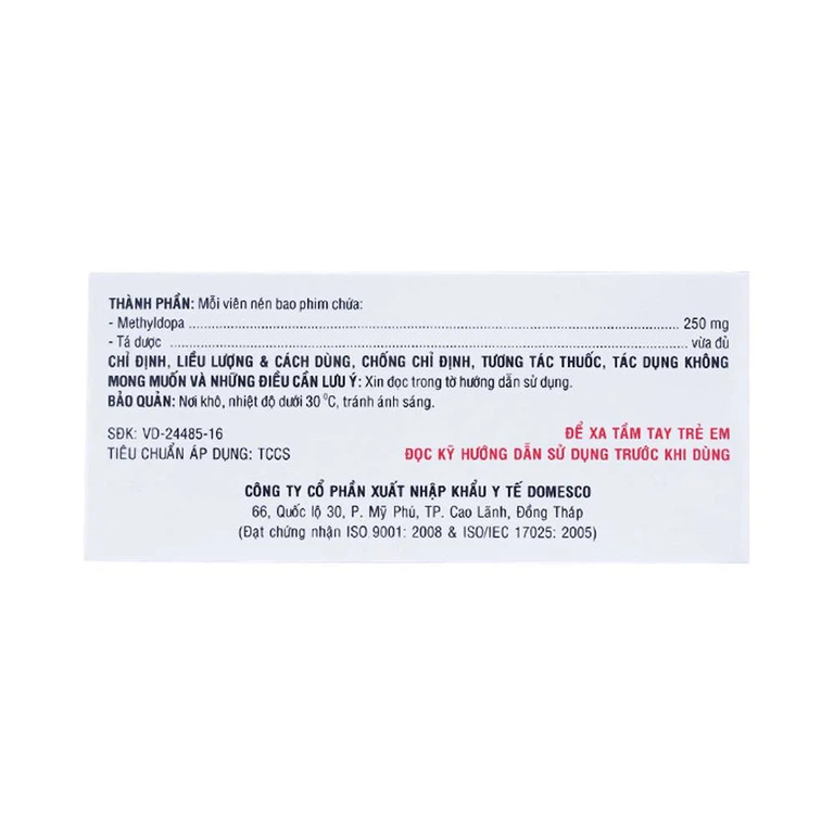 Thuốc Domepa 250mg Domesco điều trị tăng huyết áp (10 vỉ x 10 viên)