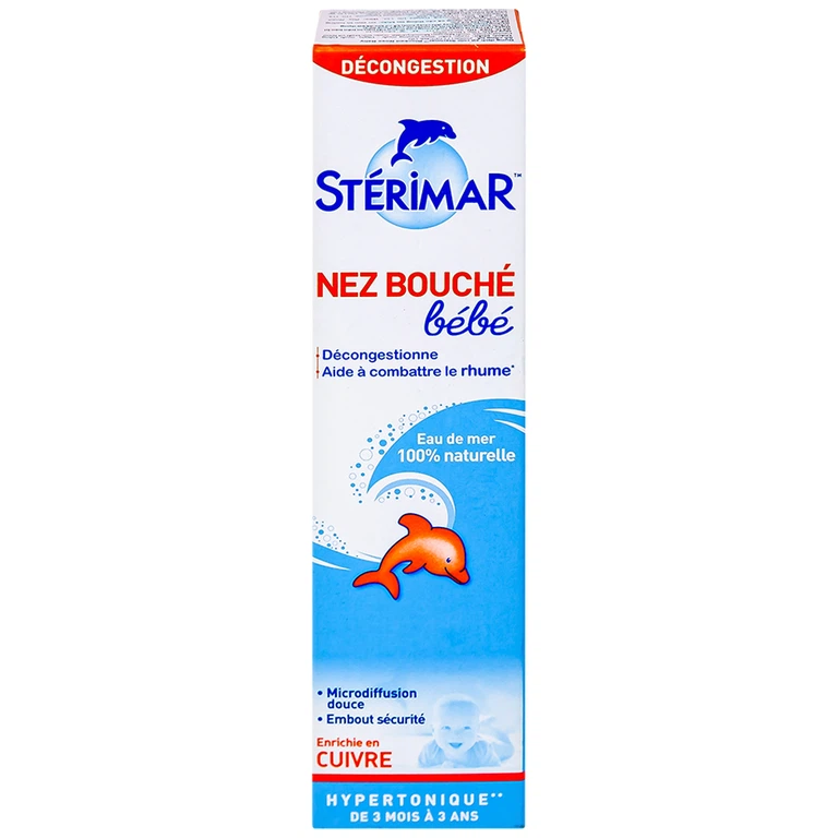 Dung dịch xịt mũi Stérimar Blocked Nose Baby 50ml làm sạch, loại bỏ bụi bẩn niêm mạc mũi cho trẻ từ 3 tháng - 3 tuổi