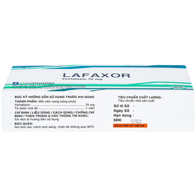 Viên nang cứng Lafaxor 75mg DaviPharm chống trầm cảm, lo âu (3 vỉ x 10 viên)