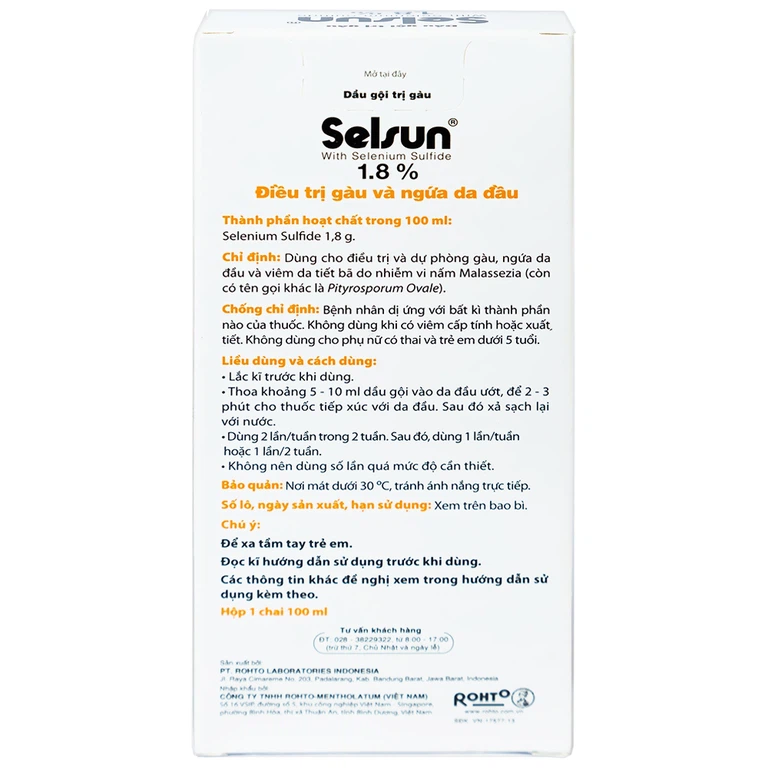 Dầu gội trị gàu Selsun 1,8% Rohto điều trị gàu và ngứa da đầu (100ml)