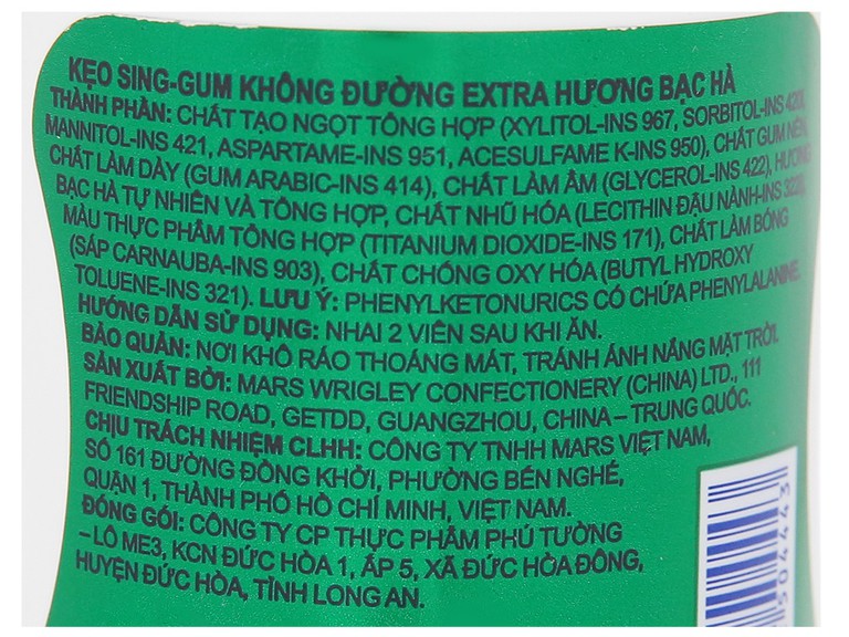 Kẹo sing-gum Extra hương Bạc Hà ngăn ngừa sâu răng, làm thơm miệng, mát họng (56g)