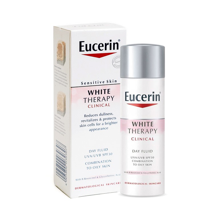 Kem dưỡng trắng da ban ngày Eucerin White Therapy Day Fluid UVA/UVB SPF30 chống nắng, cải thiện sạm da (50ml)