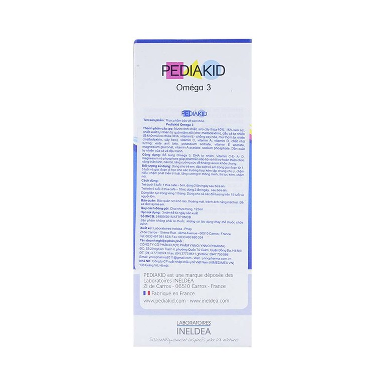 Siro PediaKid Oméga 3 bổ sung Omega 3, DHA tự nhiên và các loại Vitamin (125ml)