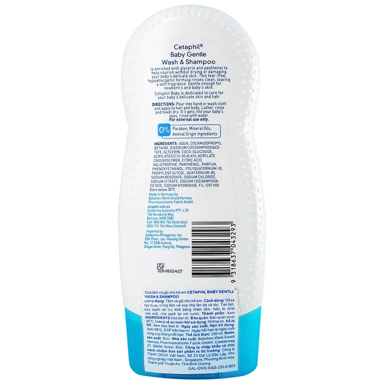 Sữa tắm và gội cho trẻ em Cetaphil Baby Gentle Wash And Shampoo (230ml)