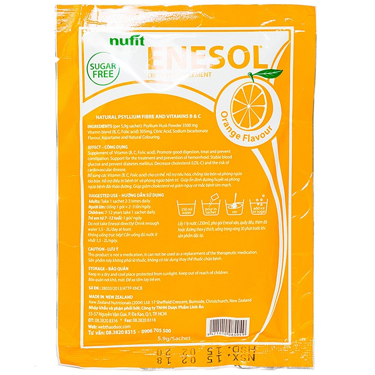 Bột pha uống Nufit Enesol hương cam bổ sung chất xơ và các vitamin (5.9g)