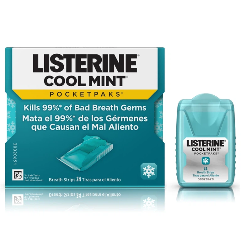 Miếng ngậm Listerine CoolMint Pocketpaks diệt sạch vi khuẩn có hại trong miệng, hơi thở thơm tho (24 miếng)