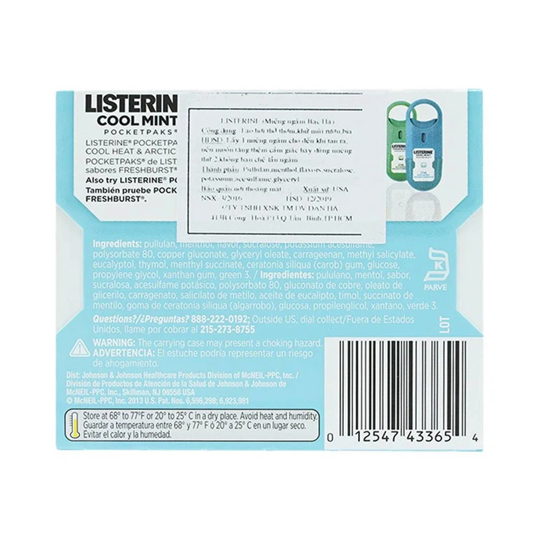 Miếng ngậm Listerine CoolMint Pocketpaks diệt sạch vi khuẩn có hại trong miệng, hơi thở thơm tho (24 miếng)