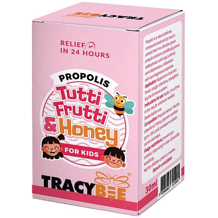 Keo ong xanh Tracybee Propolis Tutti Frutti & Honey vị trái cây giúp giảm đau, viêm họng, ho do nhiễm khuẩn (30ml)