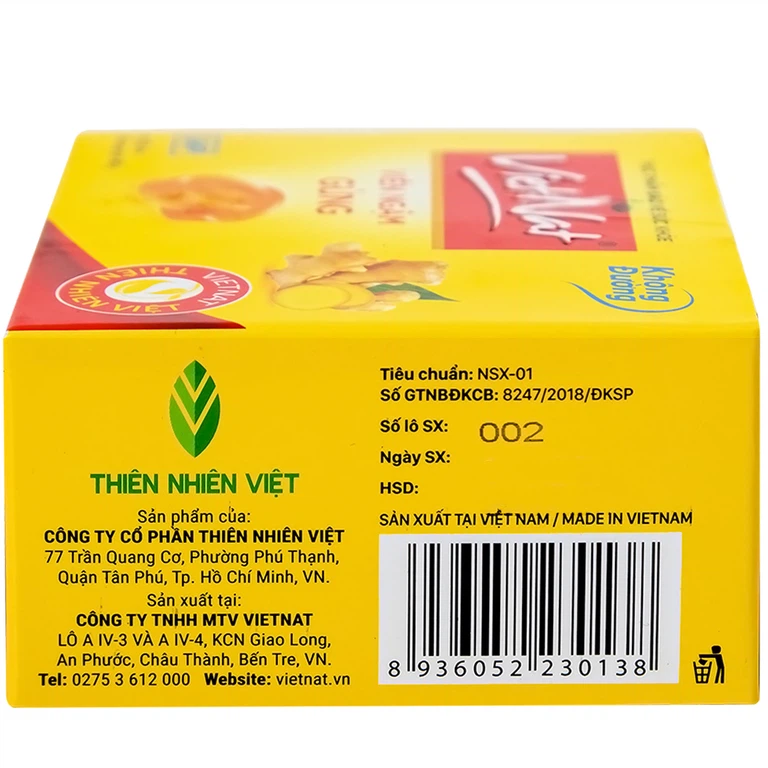 Viên ngậm gừng không đường VietNat hỗ trợ làm ấm tỳ vị, giảm nôn, ăn không tiêu đầy hơi (5 vỉ x 4 viên)