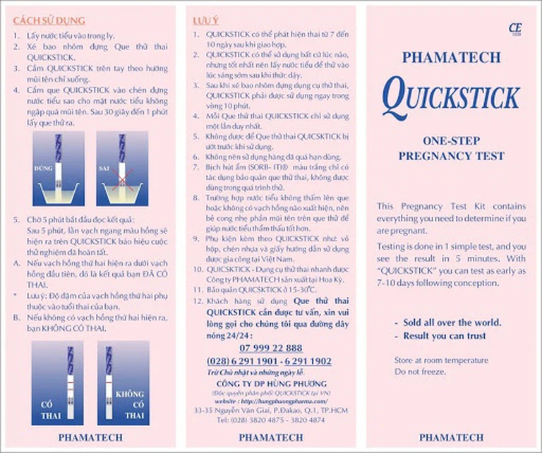 Que thử thai điện tử Quickstick One - Step Prehnancy Test Phamatech cho kết quả lên đến 99%