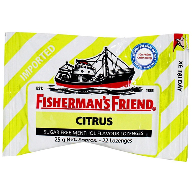 Kẹo con tàu Fisherman's Friend vị cam chanh thông cổ, mát họng, thông mũi (25g)