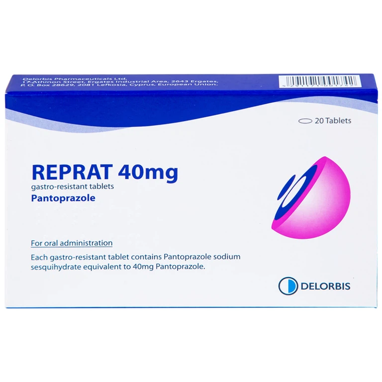 Thuốc Reprat 40mg Delorbis điều trị trào ngược dạ dày, thực quản (2 vỉ x 10 viên)