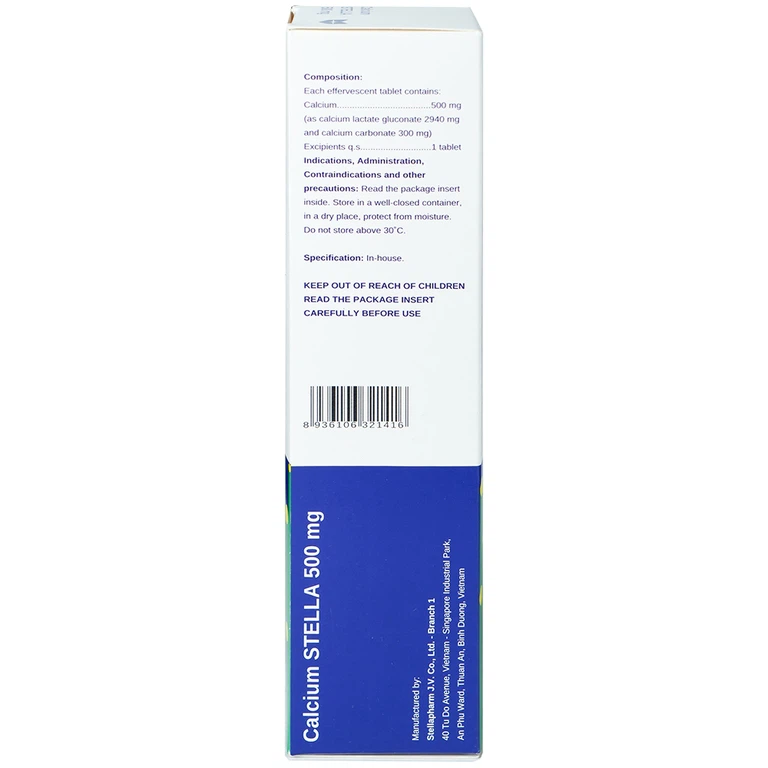 Viên sủi Calcium Stella 500mg phòng và hỗ trợ điều trị loãng xương (20 viên)