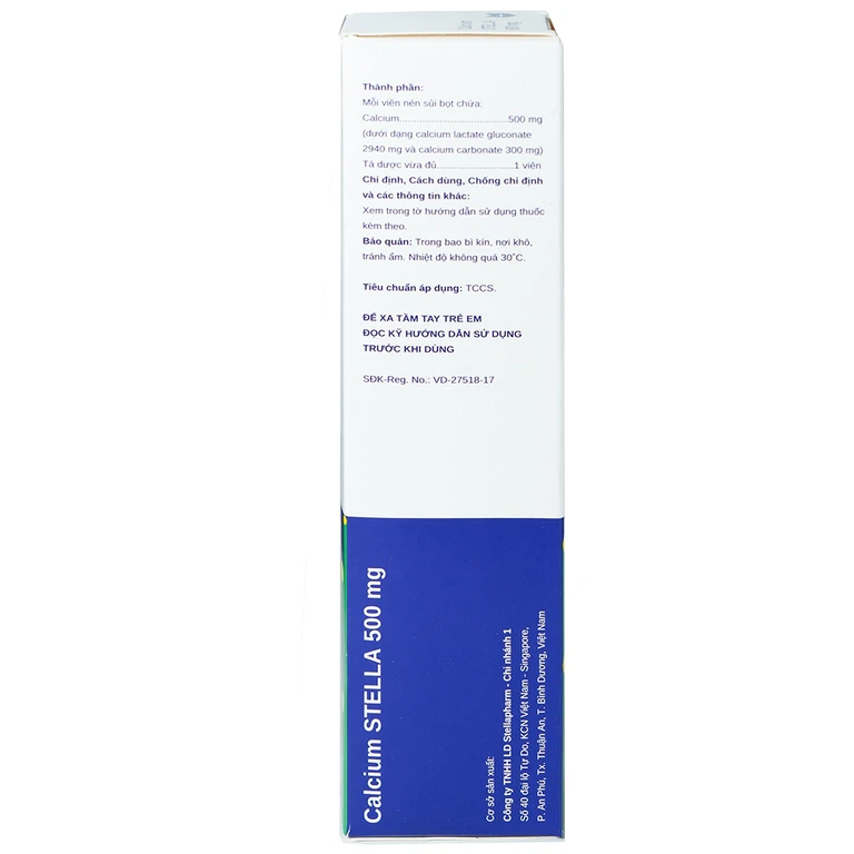 Viên sủi Calcium Stella 500mg phòng và hỗ trợ điều trị loãng xương (20 viên)