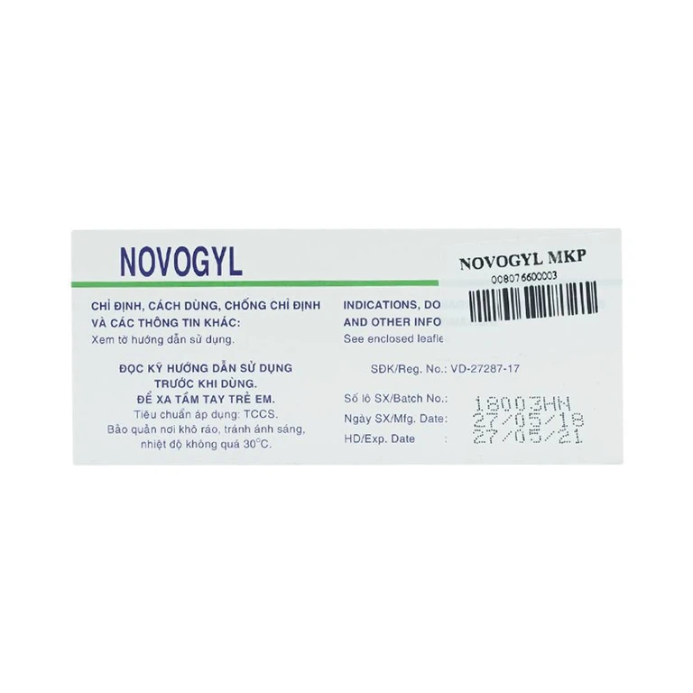 Thuốc Novogyl Mekophar điều trị nhiễm khuẩn răng miệng, viêm nướu răng (2 vỉ x 10 viên)