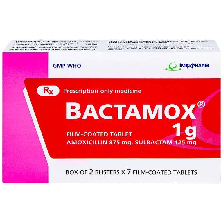 Thuốc Bactamox 1g Imexpharm điều trị nhiễm khuẩn (2 vỉ x 7 viên)