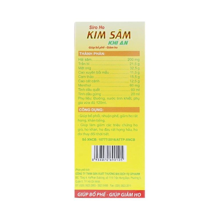 Siro Ho Kim Sâm Khí An Medistar giúp bổ phối, giảm rát họng (120ml)