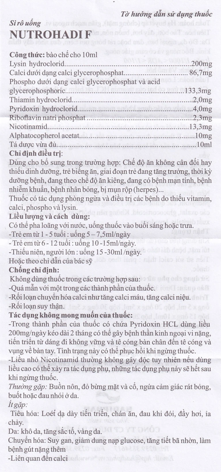 Siro Nutrohadi F bổ sung dinh dưỡng dùng cho trẻ biếng ăn, phòng ngừa thiếu vitamin (20 ống x 10ml)