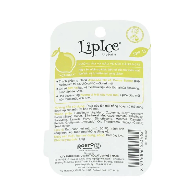 Son dưỡng Lipice Lipbalm hương chanh hỗ trợ dưỡng ẩm, bảo vệ môi (4.3g)