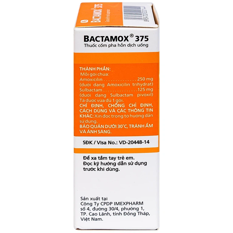 Thuốc cốm Bactamox 375 Imexpharm điều trị nhiễm khuẩn (12 gói)