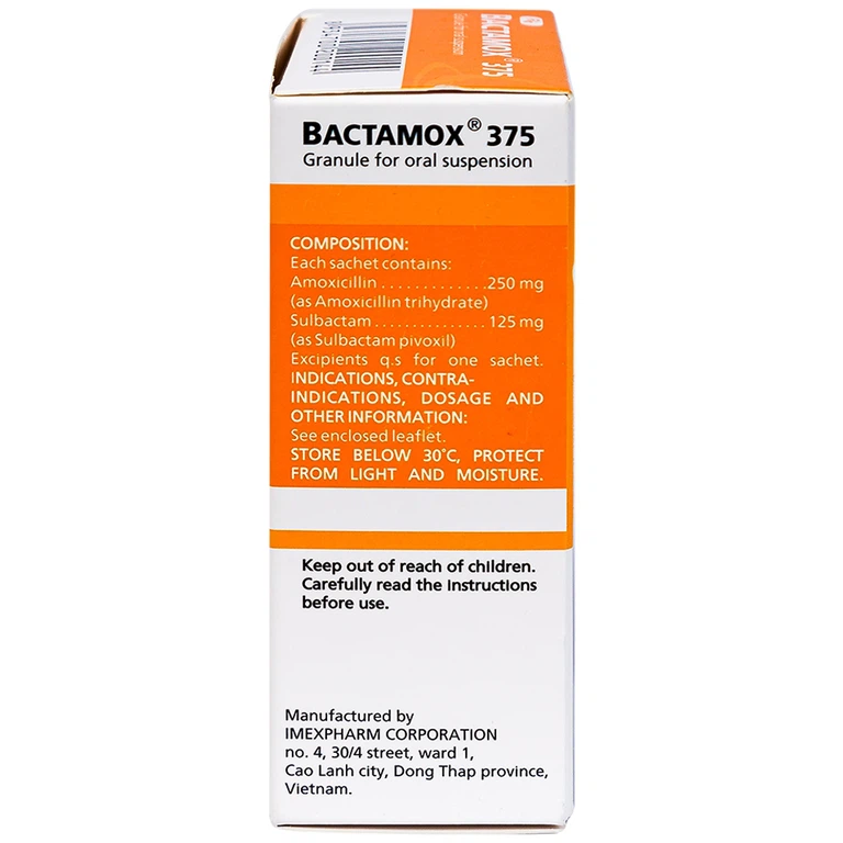 Thuốc cốm Bactamox 375 Imexpharm điều trị nhiễm khuẩn (12 gói)