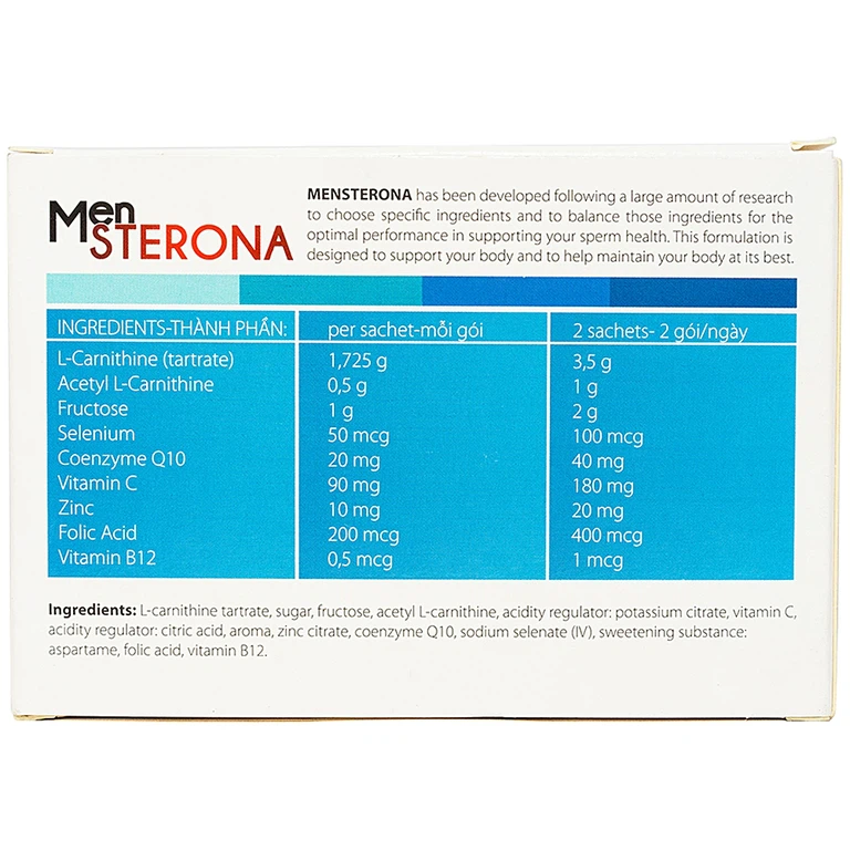 Bột hòa tan Men Sterona hỗ trợ tăng chất lượng tinh trùng (30 gói)