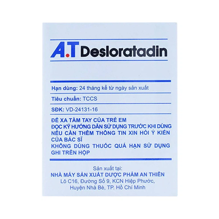 Dung dịch uống A.T Desloratadin 2.5mg An Thiên giảm viêm mũi dị ứng, nổi mày đay mạn tính (30 ống x 5ml)