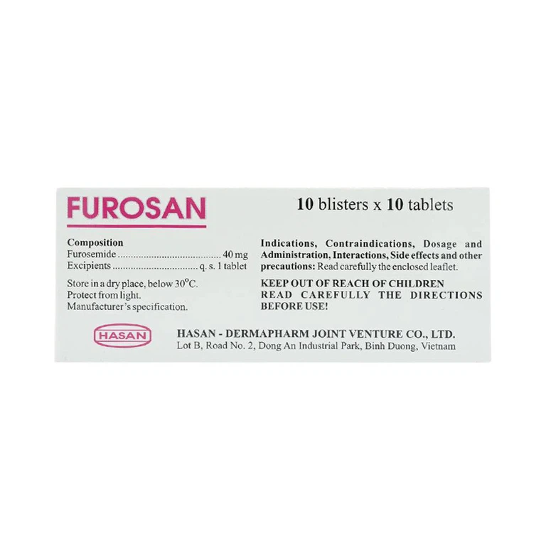 Thuốc Furosan 40mg Hasan điều trị phù, tăng huyết áp nhẹ hay trung bình (10 vỉ x 10 viên)