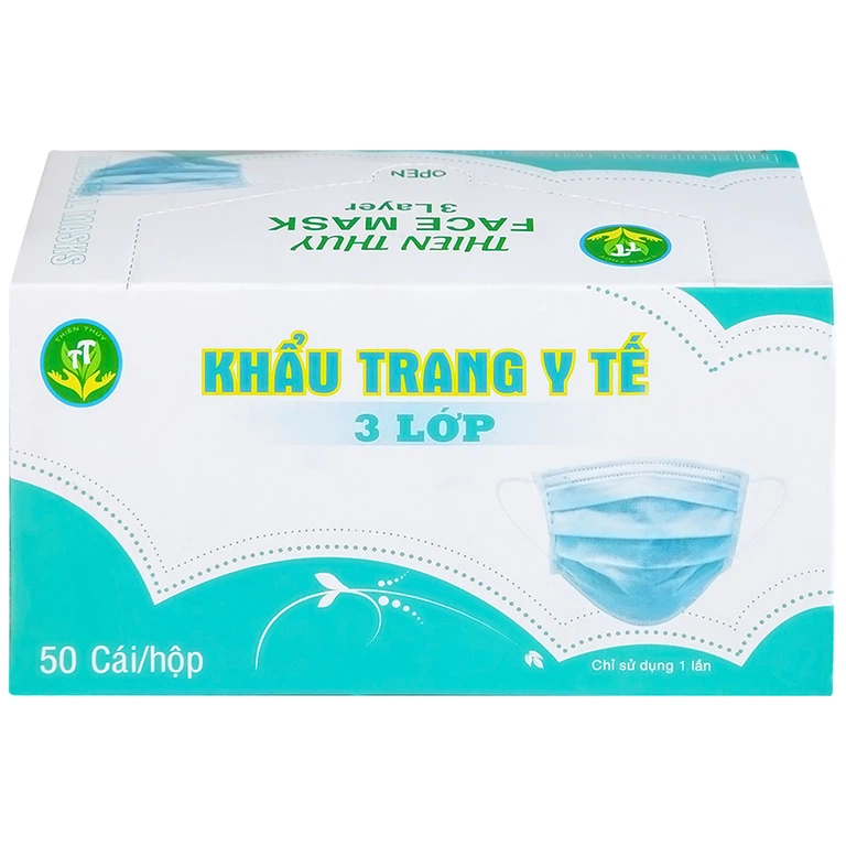 Khẩu trang y tế Thiên Thủy 3 lớp hỗ trợ ngăn khói, bụi, kháng khuẩn (50 cái)