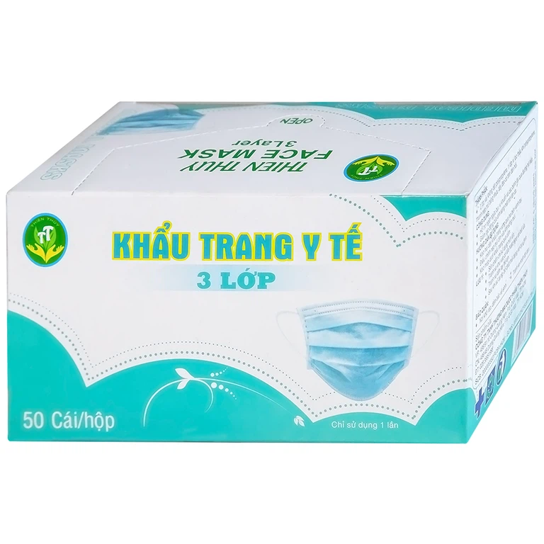 Khẩu trang y tế Thiên Thủy 3 lớp hỗ trợ ngăn khói, bụi, kháng khuẩn (50 cái)