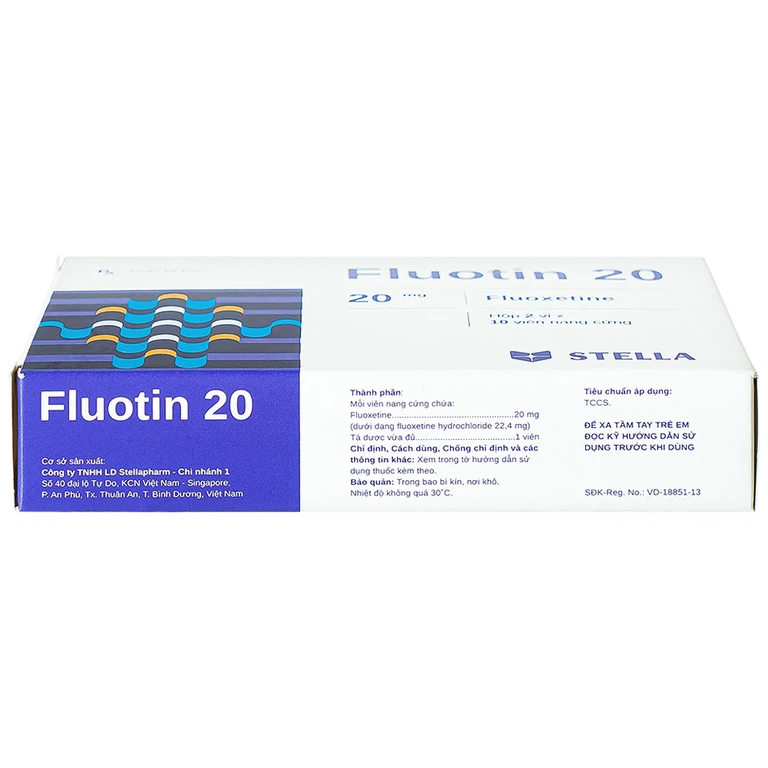 Thuốc Fluotin 20 Stella điều trị trầm cảm, rối loạn xung lực cưỡng bức ám ảnh (2 vỉ x 10 viên)