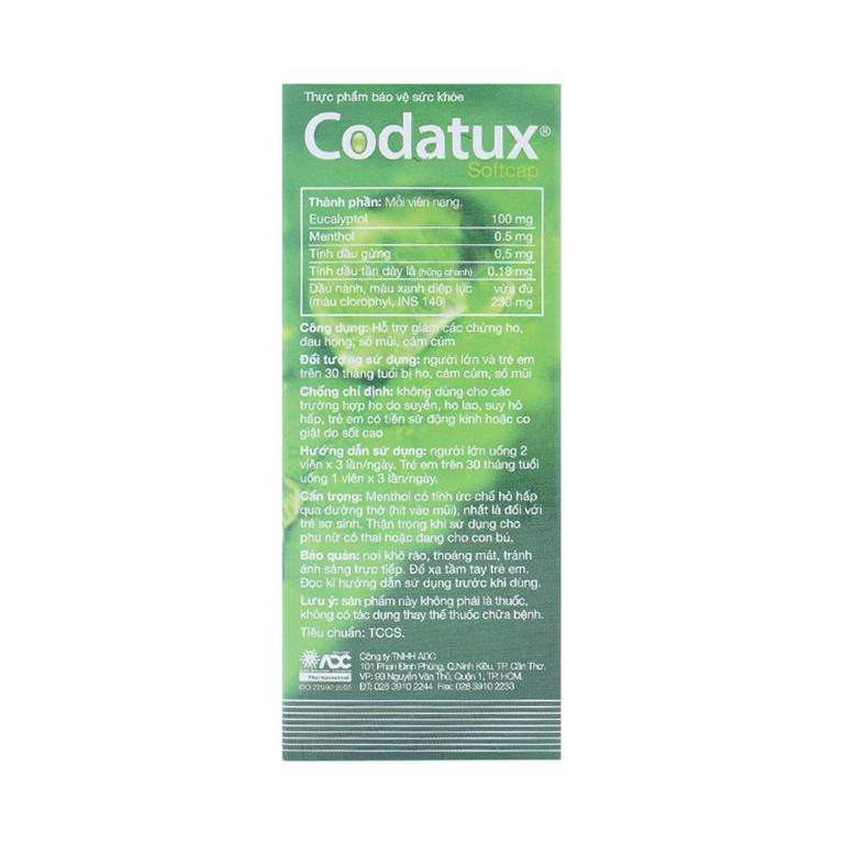 Viên uống Codatux Softcap ADC giảm ho đau họng (110 viên)