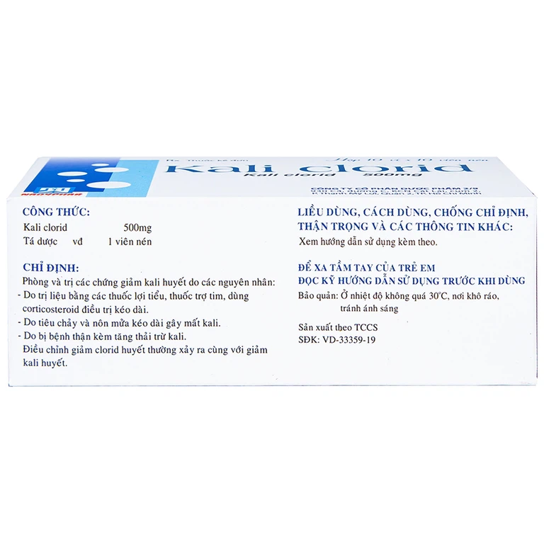 Viên nén Kali Clorid 500mg Nadyphar phòng và điều trị các chứng giảm kali huyết (10 vỉ x 10 viên) 