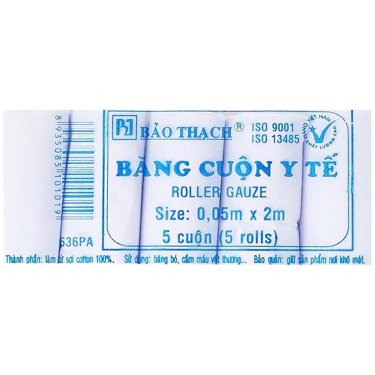 Băng cuộn y tế (0.05m x 2m - 5 cuộn) Bảo Thạch dùng để băng vết thương