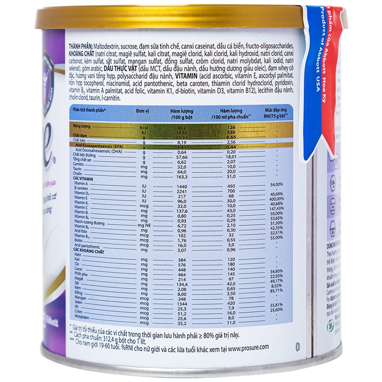 Sữa Prosure Abbott hương vani bổ sung dinh dưỡng chuyên biệt cho người đang sụt cân (380g)
