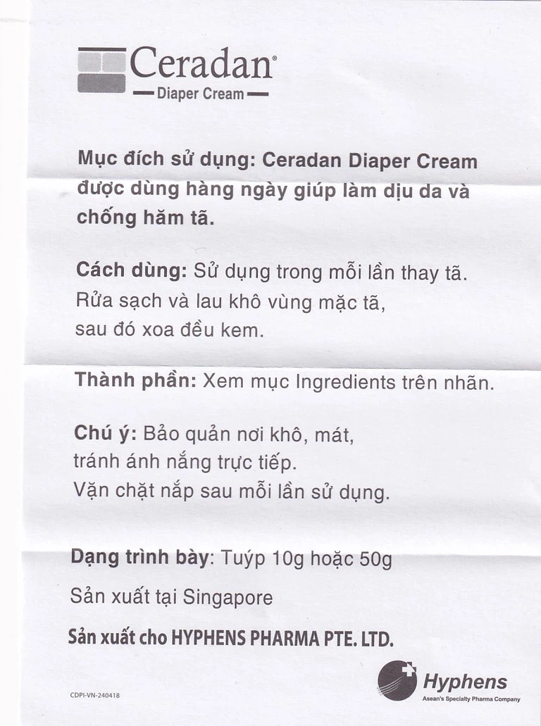 Kem Ceradan Ceramide Diaper Cream hỗ trợ làm dịu da, chống hăm tã cho bé (10g)