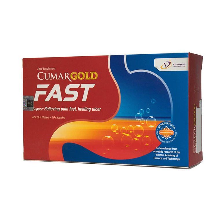 Viên uống Cumargold Fast CVI hỗ trợ giảm đau nhanh, lành vết loét dạ dày (3 vỉ x 10 viên)